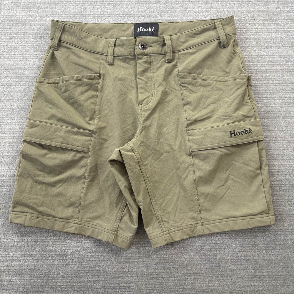 Hooke Expedition Shorts Mens 32 Olive Green 9" Inseam UPF50 Stretch Quick Dry